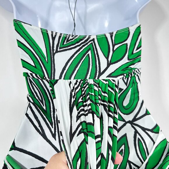 NWT Kitty Halter Dress White Green Leaf Design Six Brown Buttons Size Small - Picture 11 of 15